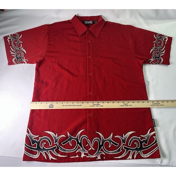 Y2K Dragonfly Tribal Red Short Sleeve Button Up Shirt Large - Picture 2 of 8